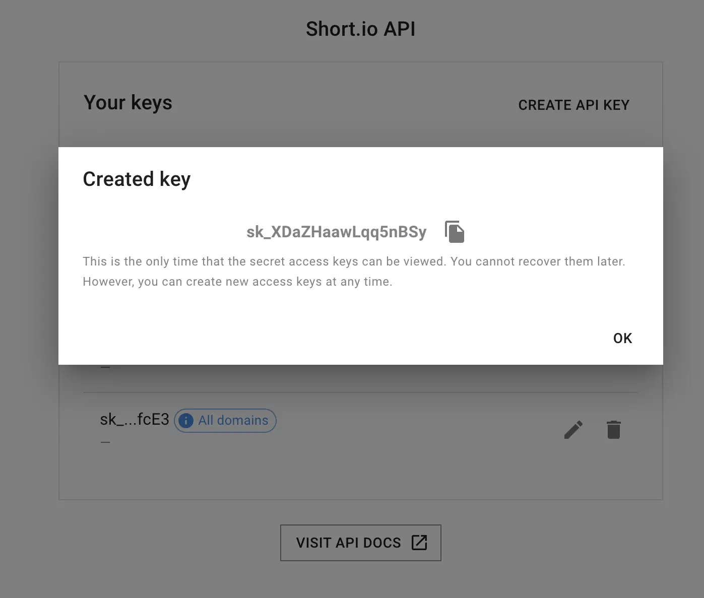 Short io API create modal