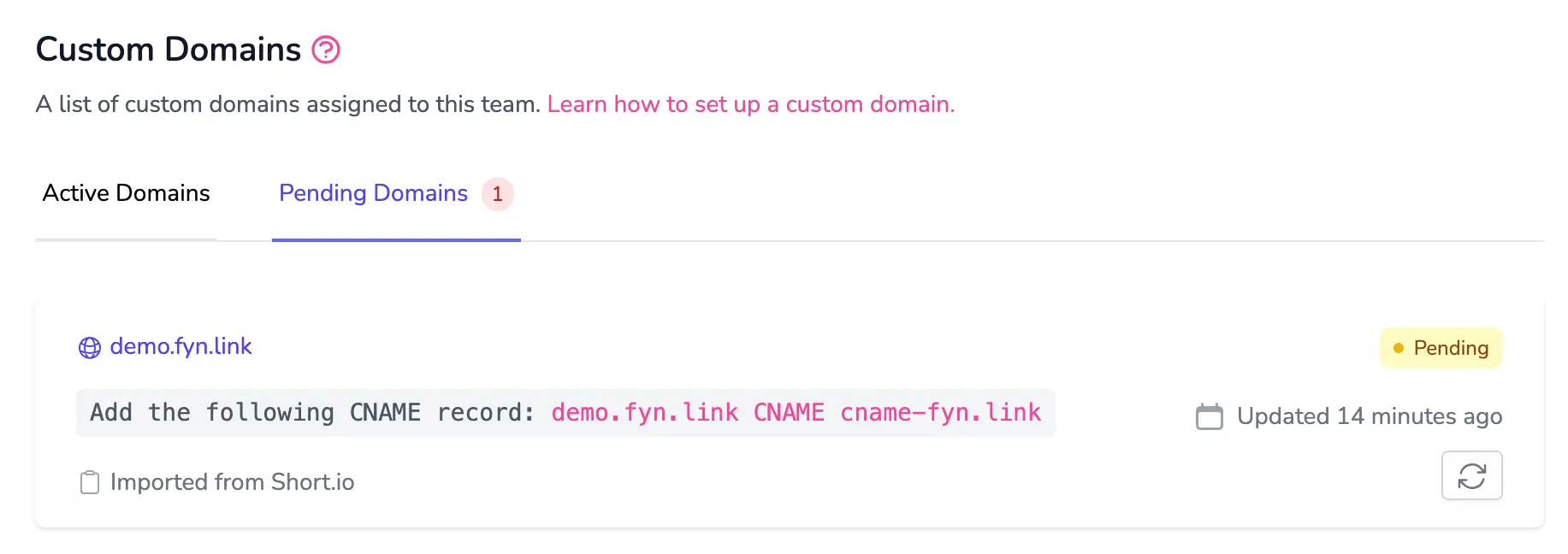 List of pending domains