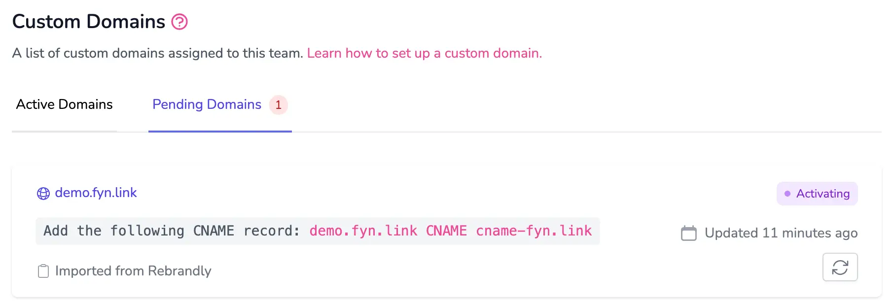 List of pending domains