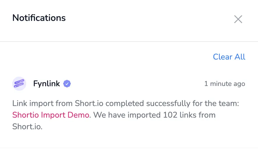 Shortio importt notification